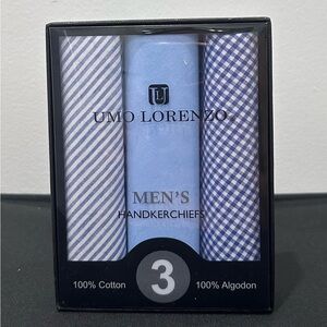 UMO LORENZO 100% COTTON MENS PLAID HANDKERCHIEF SET 3.